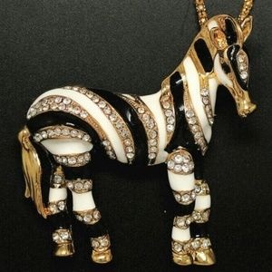 Rhinestone Enamel Zebra Pendant Brooch NWT-